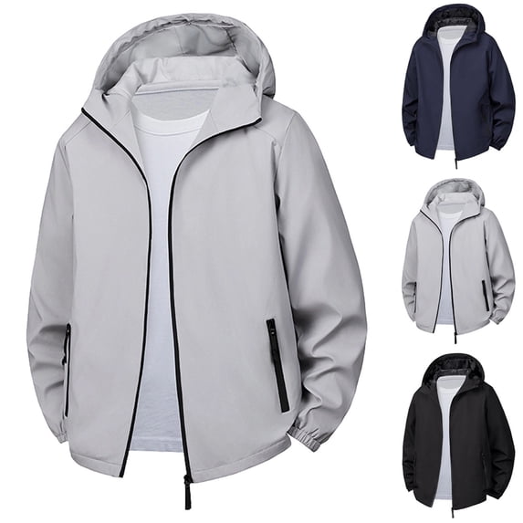 Txeol Men's Lightweight Windbreaker Jacket Full Zip Hooded Coat Waterproof Casual Outdoor Windproof Rain Jacket with Pockets,Black,XXXXL