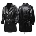 thumbnail image 1 of Txeol Men's Long Double-Breasted Sheepskin Real Leather Trench Coat Lapel Collar Winter Warm Parka Overcoat 2025,Black,XXXL, 1 of 9