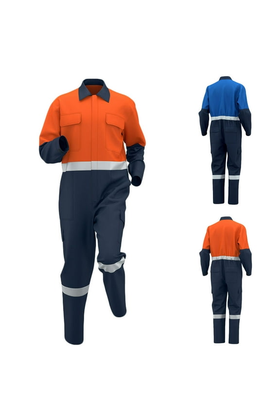 Men's Long Sleeve Work Coveralls Jumpsuits Mechanic Uniform Lightweight Reflective Safety Workwear Blue,S