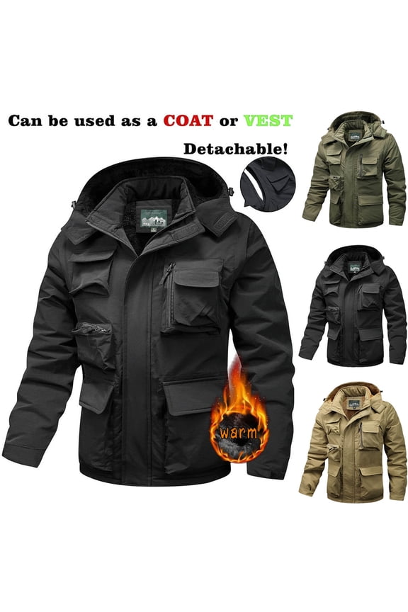 Men's Military Lightweight Jacket Cargo Windbreaker Zip Front Hoodie Jackets with Multi Pockets,Army Green,M