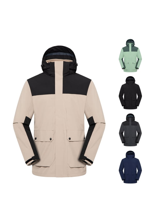 Men's Mountain Ski Jacket Waterproof Fleece Liner Snow Coat 3 in 1 Detachable Winter Coats Thicken Warm Hooded Windbreaker with Pockets,Green,XXL