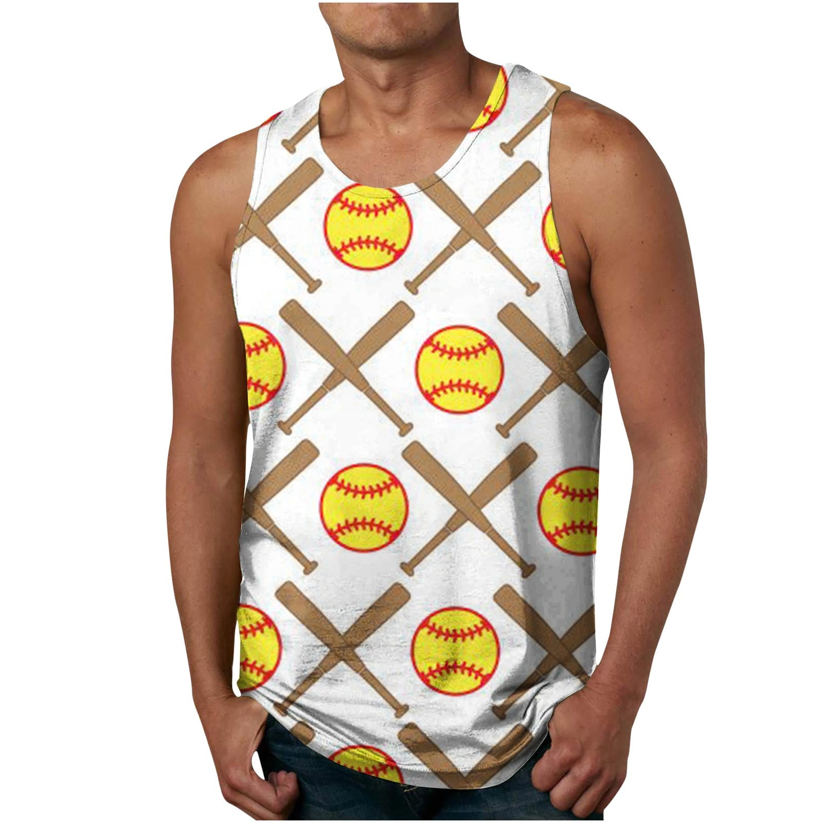 Txeol Men's Muscle Sleeveless Tank Tops Baseball Theme 3D Printed
