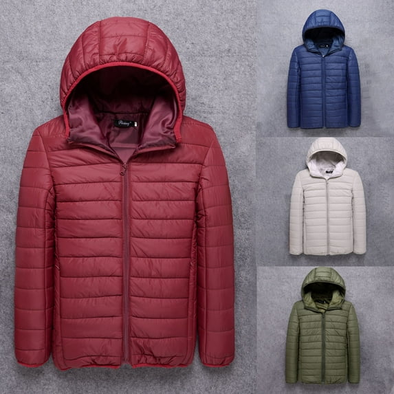 Txeol Men's Packable Puffer Jacket Lightweight Hooded Zipper Padded Jackets Plus Size Windproof Winter Warm Down Coat,Army Green,XXXL