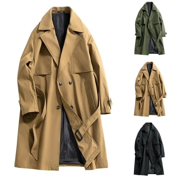 Txeol Men's Pea Coat Casual Lapel Neck Double Breasted Overcoat Warm Winter Oversized Trench Jacket Coat with Belt,Coffee,XXL