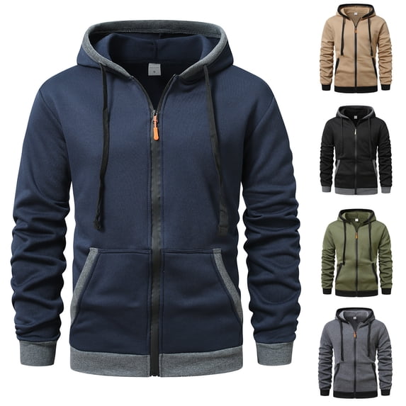 Txeol Men's Performance Fleece Hoodie, Full Zip Sweatshirt Jacket with Drawstring Hood & Pockets,Navy,M