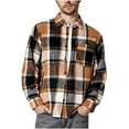 thumbnail image 1 of Txeol Men's Plaid Dress Shirt Regular Fit Business Casual Button Down Shirts Long Sleeve Office Work Tops with Pocket,Brown,XXXL, 1 of 8