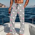 thumbnail image 1 of Txeol Men's Plaid Pajama Pants Love Heart Print Sleepwear Bottoms with Pockets Lightweight Straight Leg Drawstring Waist Lounge Pants,Gray,M, 1 of 10