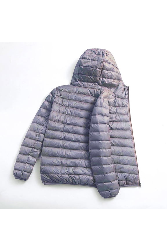Men's Puffer Jacket Lightweight Packable Down Coat Hooded Quilted Jacket Padded Insulated Coat Thermal Outwear Gray 3XL