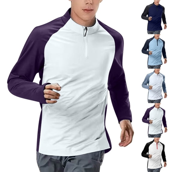Txeol Men's Quarter Zip T-Shirt Rash Guard Raglan Long Sleeve Pullover Tops Lightweight Athletic Shirts,Dark Blue,XL