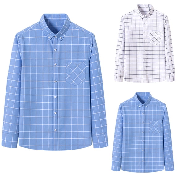 Txeol Men's Regular Fit Button Down Collar Shirts Long Sleeve Formal Shirt with Pocket Fall Casual Plaid Work Tops,White,M