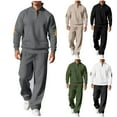 thumbnail image 1 of Txeol Men's Ribbed Knit Henley Sweatsuit with Elbow Patches 2 Piece Long Sleeve Sweatshirts and Straight Leg Pants Sets Lightweight Outdoor Loungewear Suits White,XXXL, 1 of 7