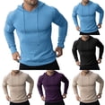 thumbnail image 1 of Txeol Men's Ribbed Knitted Hooded Pullover Solid Color Long Sleeve Hoodies Lightweight Muscle Athletic Sweatshirt,Khaki,M, 1 of 5