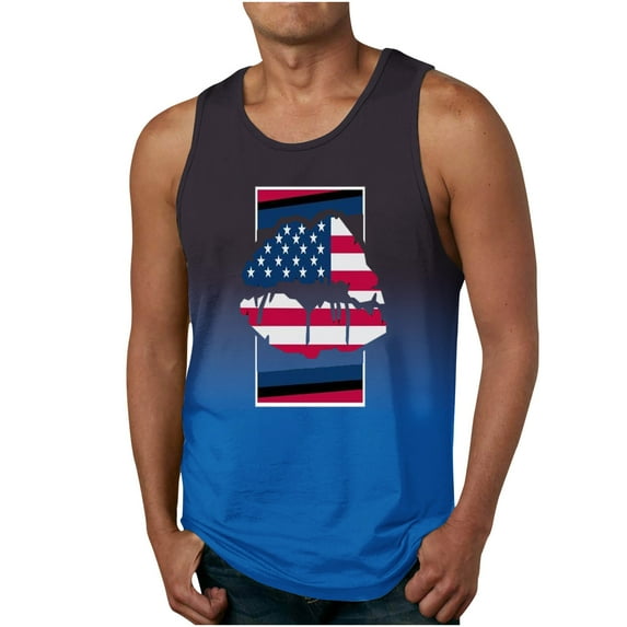 Txeol Men's Tank Tops 2024 Summer Independence Day Lion Head Printed Athletic Workout Sleeveless Pullover Casual Loose Muscle Vest Big and Tall