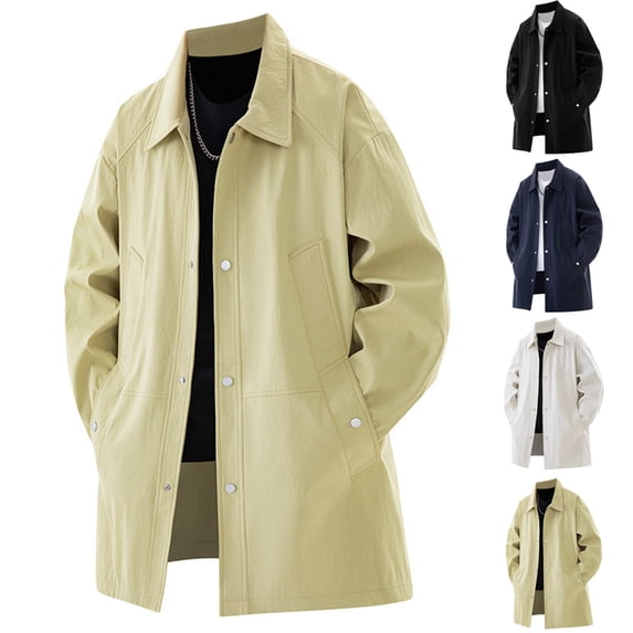 Txeol Men's Trench Coat Casual Lightweight Jacket Long Sleeve Button Down Overcoat Business Windbreaker Outerwear 2025,Black,XXXXL
