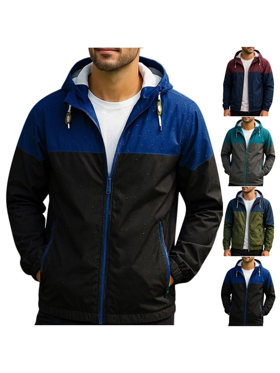 Men's Waterproof Rain Jacket Full Zip Hooded Raincoats Winter Padded Warm Outdoor Athletic Windbreaker with Pockets,Gray,XL