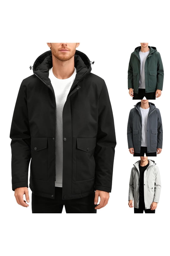 Men's Waterproof Winter Jacket Warm Fleece Lined Hooded Coat Windproof Outdoor Hiking Parka Casual Zip Up Thermal Jacket with Pockets,Black,M