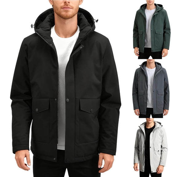 Txeol Men's Waterproof Winter Jacket Warm Fleece Lined Hooded Coat Windproof Outdoor Hiking Parka Casual Zip Up Thermal Jacket with Pockets,Khaki,XL