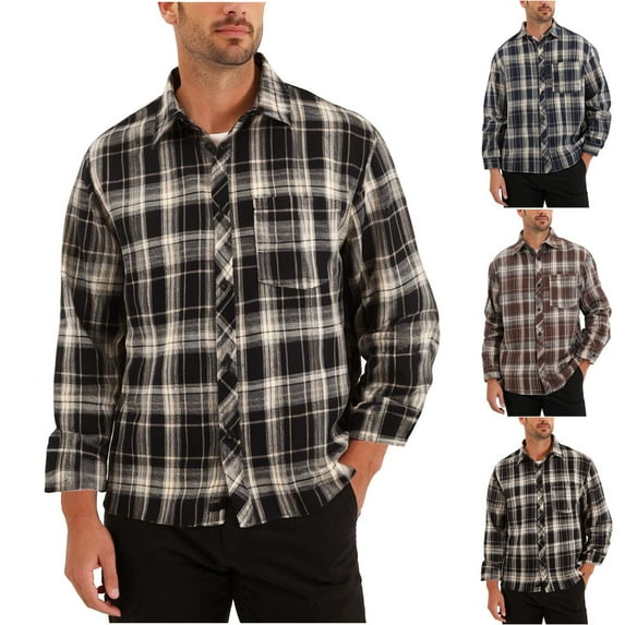Txeol Men's Western Cowboy Work Shirt Casual Plaid Button Down Shirts Long Sleeve Checkered Dress Shirt with Chest Pockets,Black,M