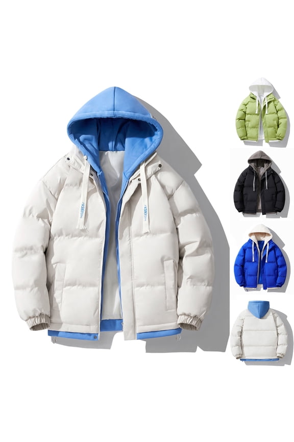 Men's Winter Padded Coat with Hood Full Zip Warm Quilted Jacket Thicken Warm Thermal Parkas Outerwear Khaki L