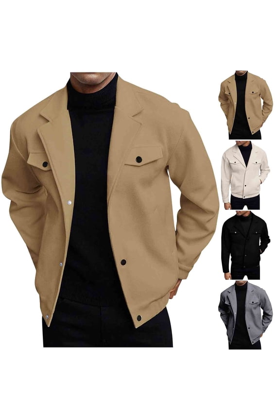 Men's Wool Blend Pea Coat Notched Collar Single Breasted Jackets Long Sleeve Warm Winter Coat with Pockets 2025,Khaki,XXL