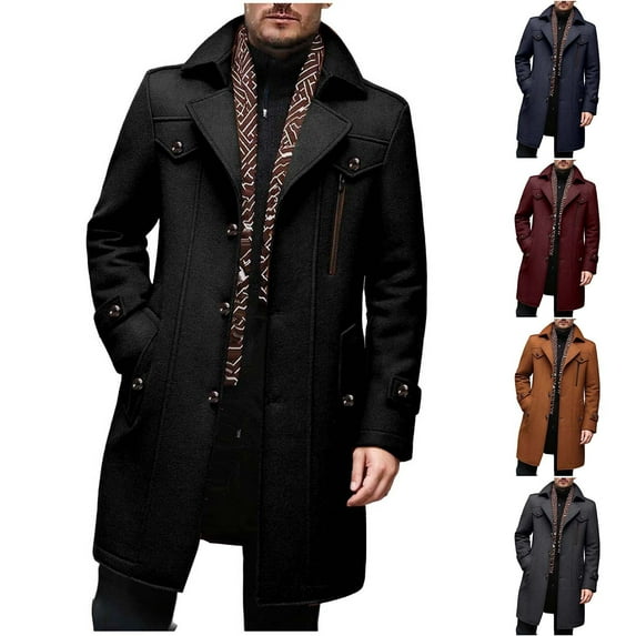 Txeol Men's Wool Blend Winter Coats Warm Trench Coat with Detachable Scarf Single Breasted Overcoat with Pockets 2025,Black,XXXL