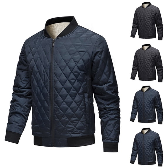 Txeol Mens Bomber Jackets Diamond Quilted Rib Hem Coats Lightweight Full Zip Winter Warm Outwear with Pockets 2025,Blue,L