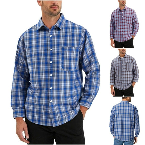 Txeol Mens Button Down Shirts Plaid Long Sleeve Dress Shirt Business Casual Gingham Tops with Front Pocket,Blue,XXXL