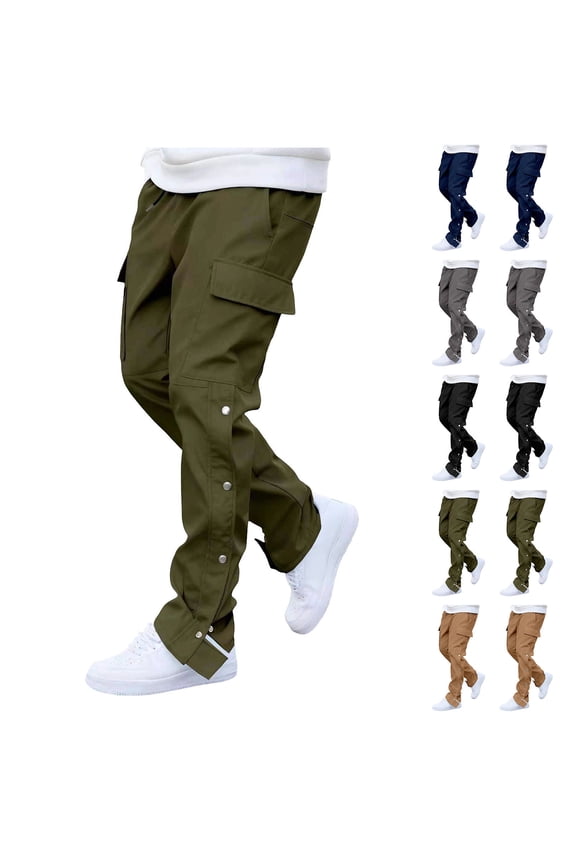 Mens Cargo Pants with Side Snap Buttons and Multi Pockets Lightweight Elastic Waist Athletic Drawstring Sweatpants,Navy S