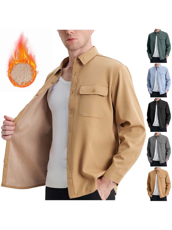 Mens Casual Shacket Cotton Twill Lightweight Jackets Button Down Long Sleeve Shirt Jacket with Pockets 2025,Blue,L