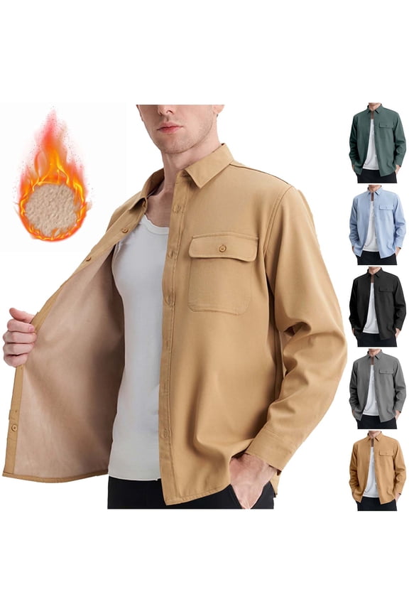 Mens Casual Shacket Cotton Twill Lightweight Jackets Button Down Long Sleeve Shirt Jacket with Pockets 2025,Blue,L