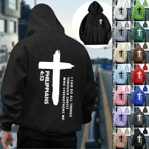 Txeol Mens Christian Hoodies Pullover Letter Print Y2k Sweatshirts with Pocket Loose Fit Long Sleeve Hoodie,Sky Blue,XL