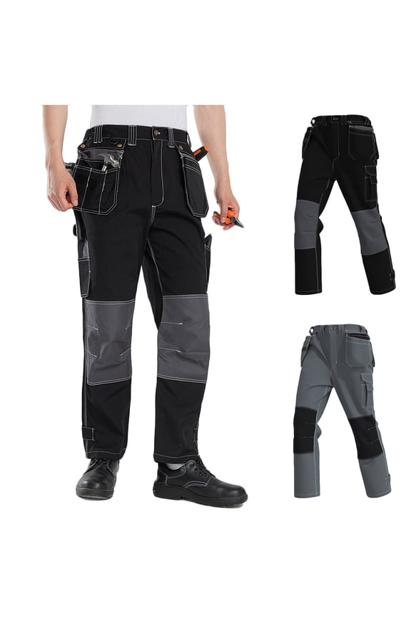 Mens Construction Pants Utility Work Safety Pants Heavy Duty Workwear Cargo Pant with Pockets-Gray,S