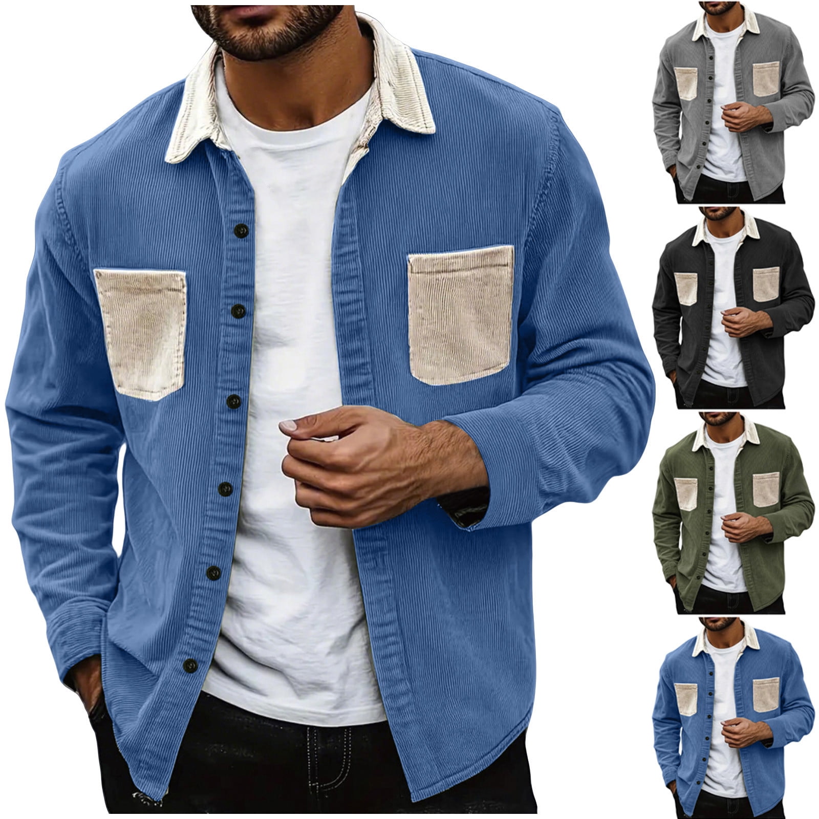 Txeol Mens Corduroy Shackets Button Down Long Sleeve Work Shirts Jacket ...