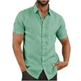 thumbnail image 1 of Txeol Mens Cotton Linen Shirt Loose Fit Summer Casual Lightweight Short Sleeve Button Down Shirts Big and Tall Solid Plain Stand Collar Daily Blouse Beach Tops, 1 of 5