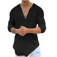thumbnail image 1 of Txeol Mens Cotton Linen Shirts Deep V Neck 3/4 Sleeve Tees,Men's V Neck Shirts Long Sleeve Linen Hippie Henley T Shirts Casual Beach Hawaiian Vacation Tops Black S, 1 of 6