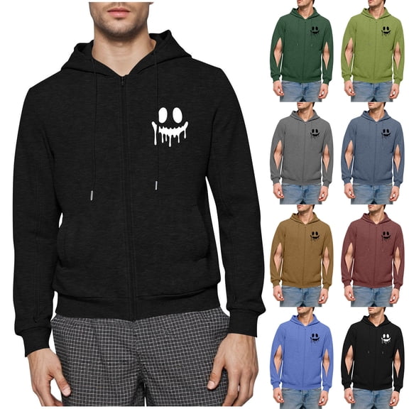Txeol Mens Dialysis Sweatshirts Full Zip Lightweight Hemodialysis Hoodie Jackets Warm Drawstring Sweatshirt with Arm Zipper,Blue,S