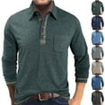 thumbnail image 1 of Txeol Mens Fall Winter Long Sleeve Polos Shirts Solid Casual Flip Collar Tops Button V Neck Golf T Shirts with Pocket,Gray,M, 1 of 6