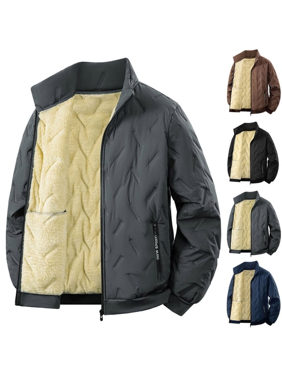 Mens Fleece Bomber Jacket Stand Collar Zip Up Windbreaker Winter Thermal Warm Outdoor Sportswear Coat with Pockets,Blue,S