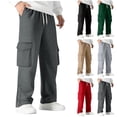 thumbnail image 1 of Txeol Mens Fleece Cargo Sweatpants Wide Leg Elastic Waist Pants with Pockets Trendy Bottom Side Slit Streetewear Gray,XXL, 1 of 6