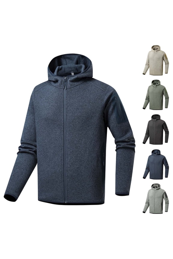 Mens Fleece Lined Hooded Jacket Lightweight Warm Winter Outdoor Jackets Casual Sports Outerwear with Pockets,Dark Blue,M