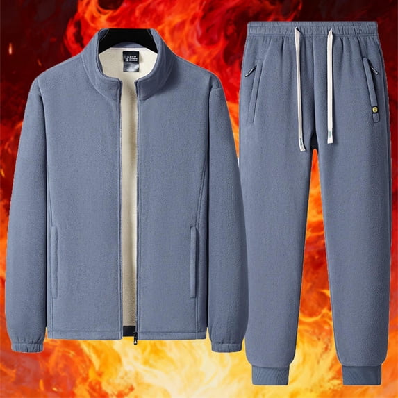 Txeol Mens Fleece Lined Thermal Set 2 Piece Sherpa Zip Up Jackets Matching Drawstring Pants Sets Winter Outdoor Athletic Sweatsuits Gray,XXXXXL