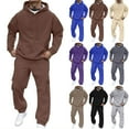 thumbnail image 1 of Txeol Mens Fleece Sets 2 Piece Outfits Long Sleeve Sweatshirt Hoodies with Cargo Jogger Pants Casual Solid Color Sweatsuits Beige S, 1 of 7