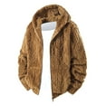 thumbnail image 1 of Txeol Mens Fluffy Fuzzy Jacket,Plush Fleece Casual Winter Fall Hooded Coats Zip Up Thick Warm Outdoor Jackets with Pockets,Brown,XL, 1 of 6