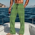 thumbnail image 1 of Txeol Mens Green Plaid Pj Pants Lightweight Elastic Waist Lounge Pants Big and Tall Straight Leg Drawstring Trousers with Pockets,L, 1 of 10