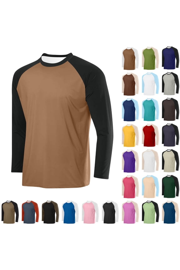 Mens Gym Shirt Raglan Long Sleeve Colorblock Tee Shirts Big and Tall Lightweight Round Neck Pullover Tops Red,M