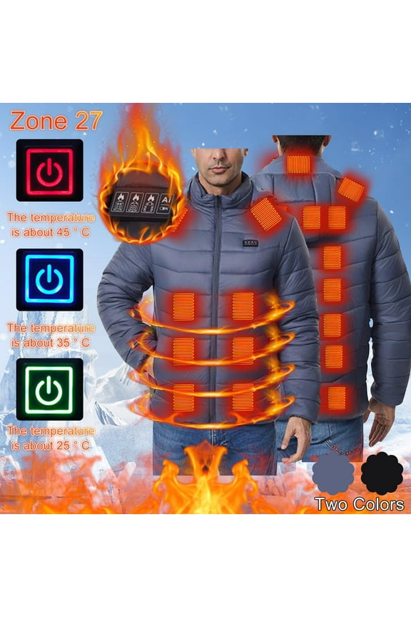 Mens Heated Hooded Jackets Lightweight USB Rechargeable Puffer Coats 27 Heating Zones Winter Warm Down Jacket Outwear,Black,S