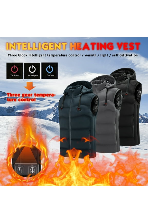 Mens Heated Hooded Vest Double Heating Control Zipper Jackets Keep Warm 9 Heating Zones Winter Coats,Gray,XXXL