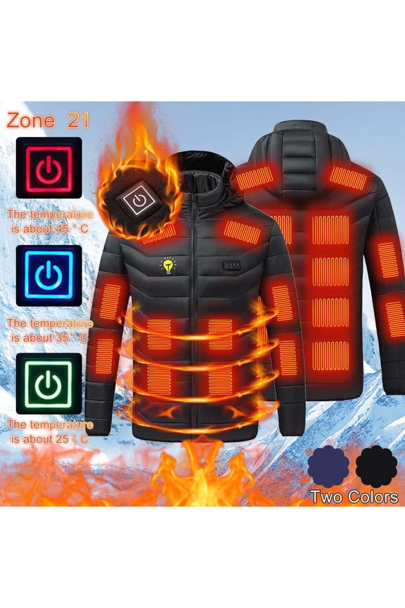 Mens Heated Jacket Usb Charging Warm Heated Coat 21 Smart Heating Jacket Winter Heating Coats for Outdoor Hiking Skiing Fishing,Blue,XXL