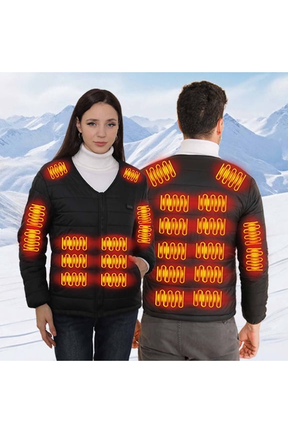 Mens Heated Jackets Lightweight USB Rechargeable Puffer Coats 24 Heating Zones Winter Warm Down Jacket Outwear,Black,XXL