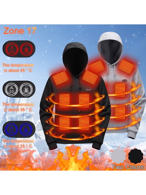 Mens Heated Sweatshirts Winter Warm Long Sleeve Heated Pullover with USB Charge Unisex 17 Heating Zones Outdoor Sweatshirts,Gray,XXXL